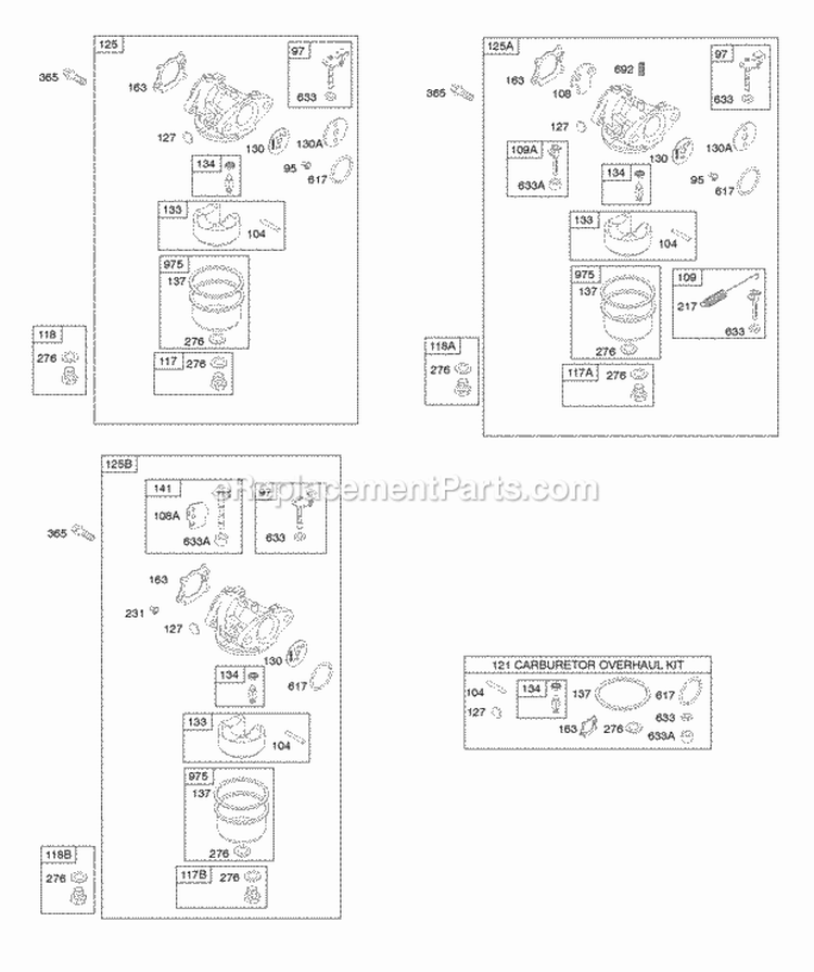 Carburetor Diagram and Parts List for 126M02-0289-F1  Briggs and Stratton Engine